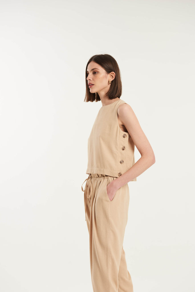 Anne Island Side Button Sleeveless Top - MyBasic-BR Connection Limited