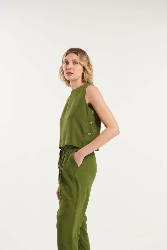 Anne Island Side Button Sleeveless Top - MyBasic-BR Connection Limited