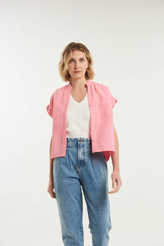 Gomati Short Sleeved Linen Shirt - MyBasic-BR Connection Limited