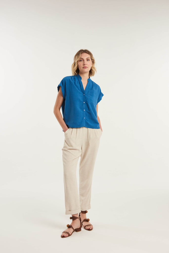 Gomati Short Sleeved Linen Shirt - MyBasic-BR Connection Limited