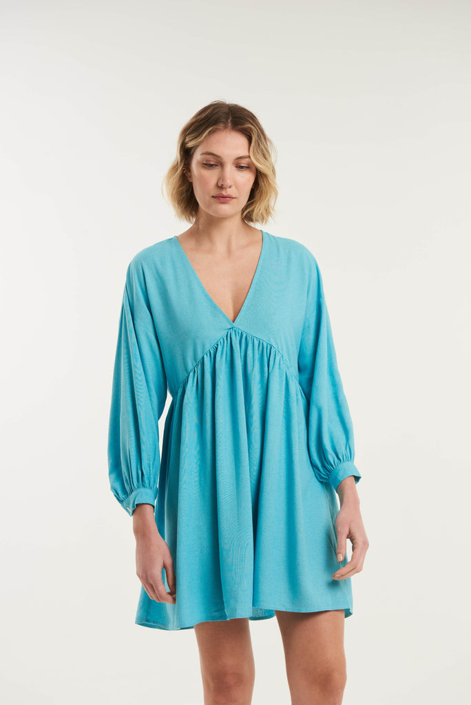 Maupiti V-Neck Mini Linen Dress - MyBasic-BR Connection Limited