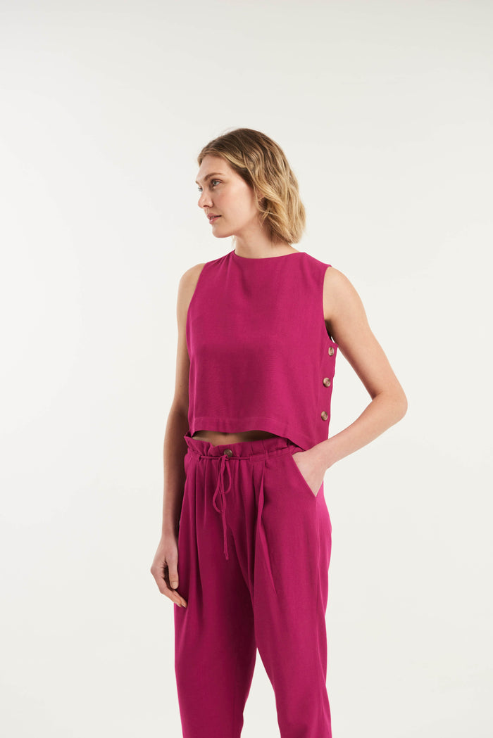 caipora Orango Tapered Drawstring Linen Trousers
