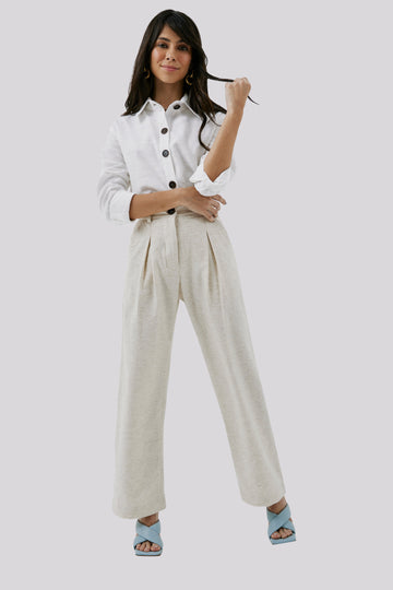 Pinheiros Petite High-Waist Wide-Leg Linen Trousers - Piccoli-BR Connection Limited