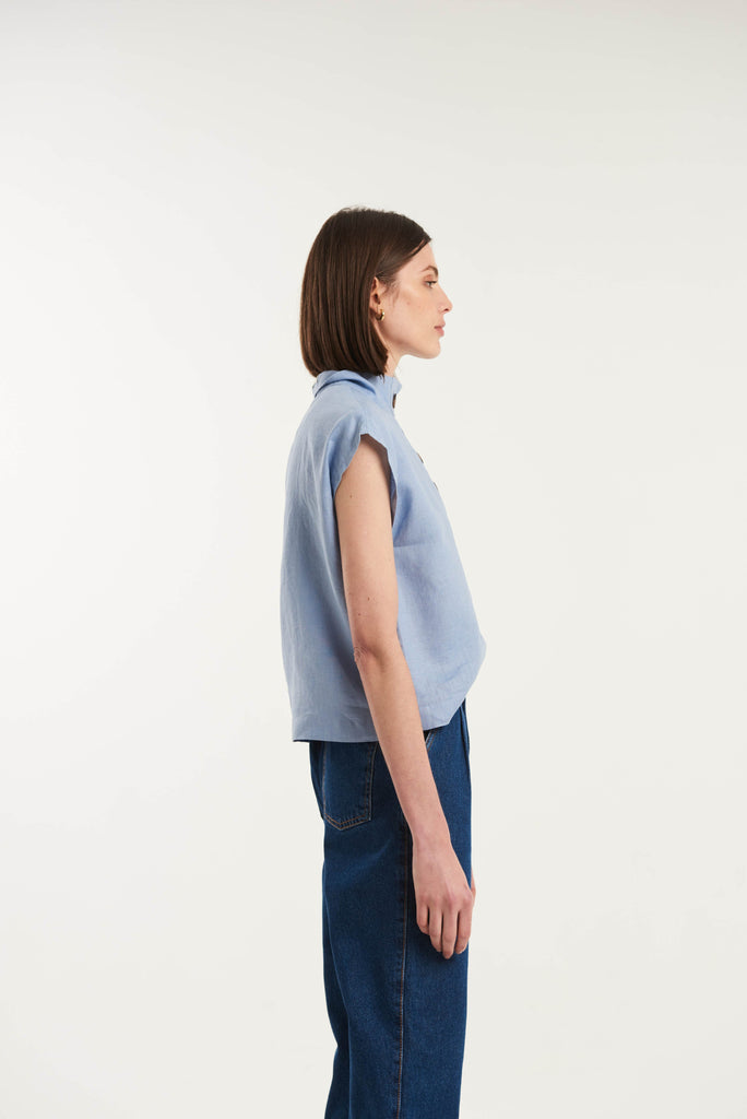 Tersane High Neck Linen Shirt - MyBasic-BR Connection Limited