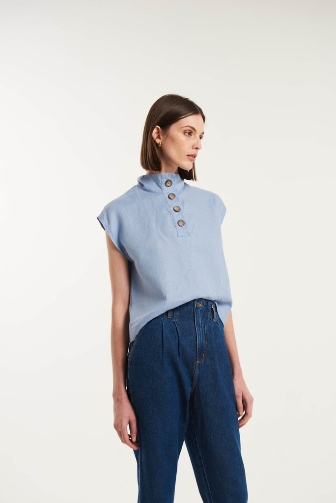 Tersane High Neck Linen Shirt - MyBasic-BR Connection Limited