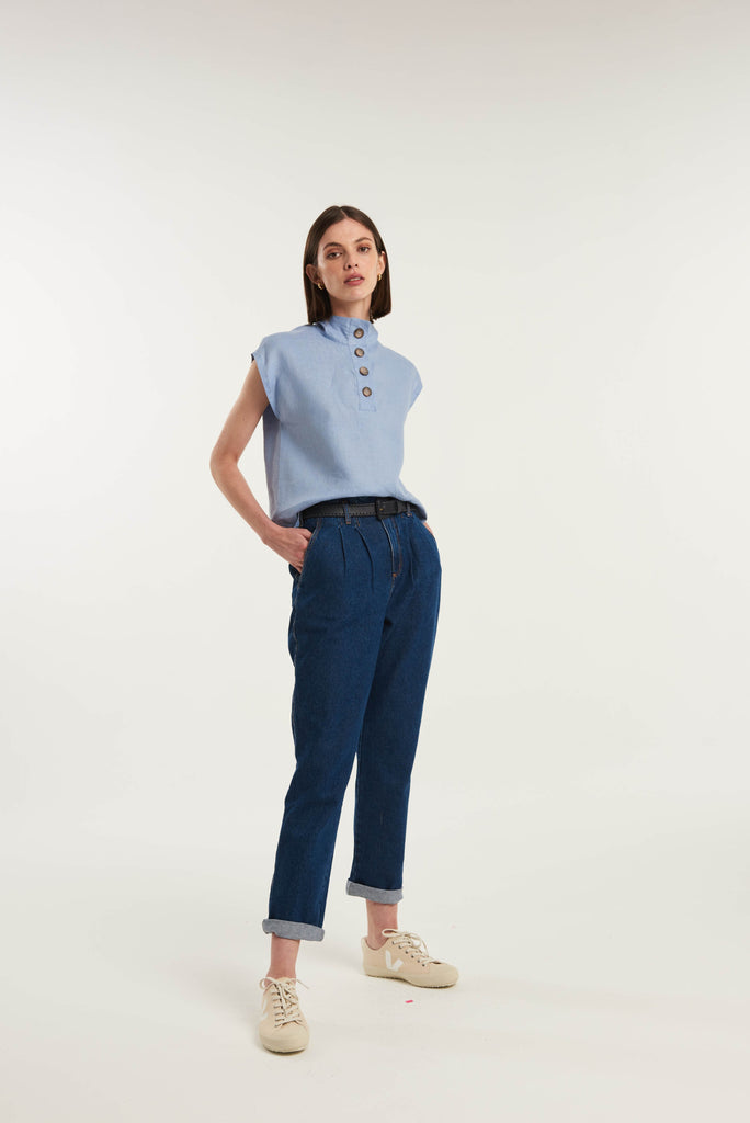 Tersane High Neck Linen Shirt - MyBasic-BR Connection Limited