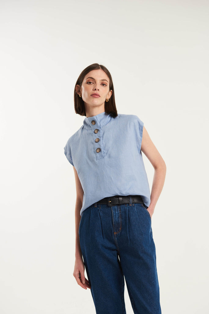Tersane High Neck Linen Shirt - MyBasic-BR Connection Limited