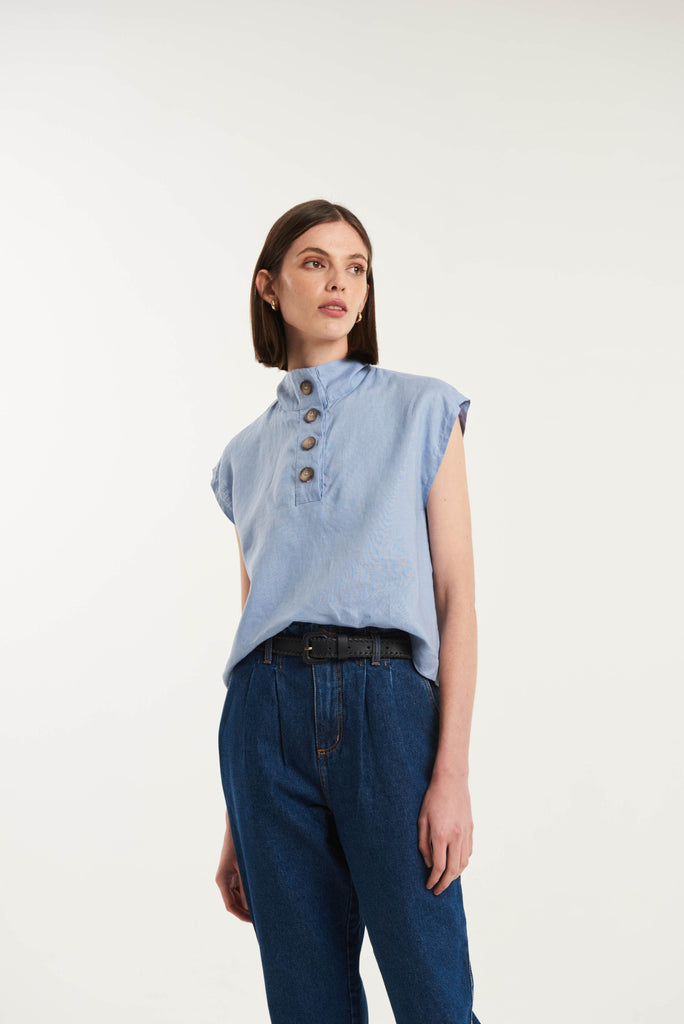 Tersane High Neck Linen Shirt - MyBasic-BR Connection Limited