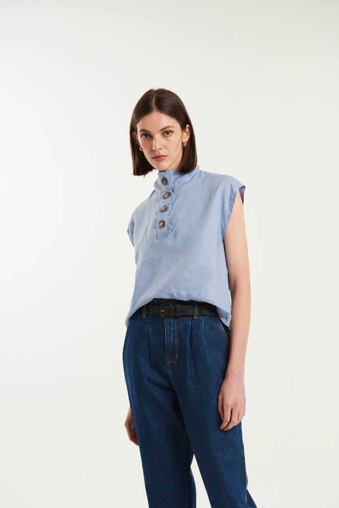 Tersane High Neck Linen Shirt - MyBasic-BR Connection Limited